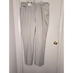 Roundtree & Yorke Mens 44x34 Tan Flat Front Expander Waist Dress Pant Big & Tall